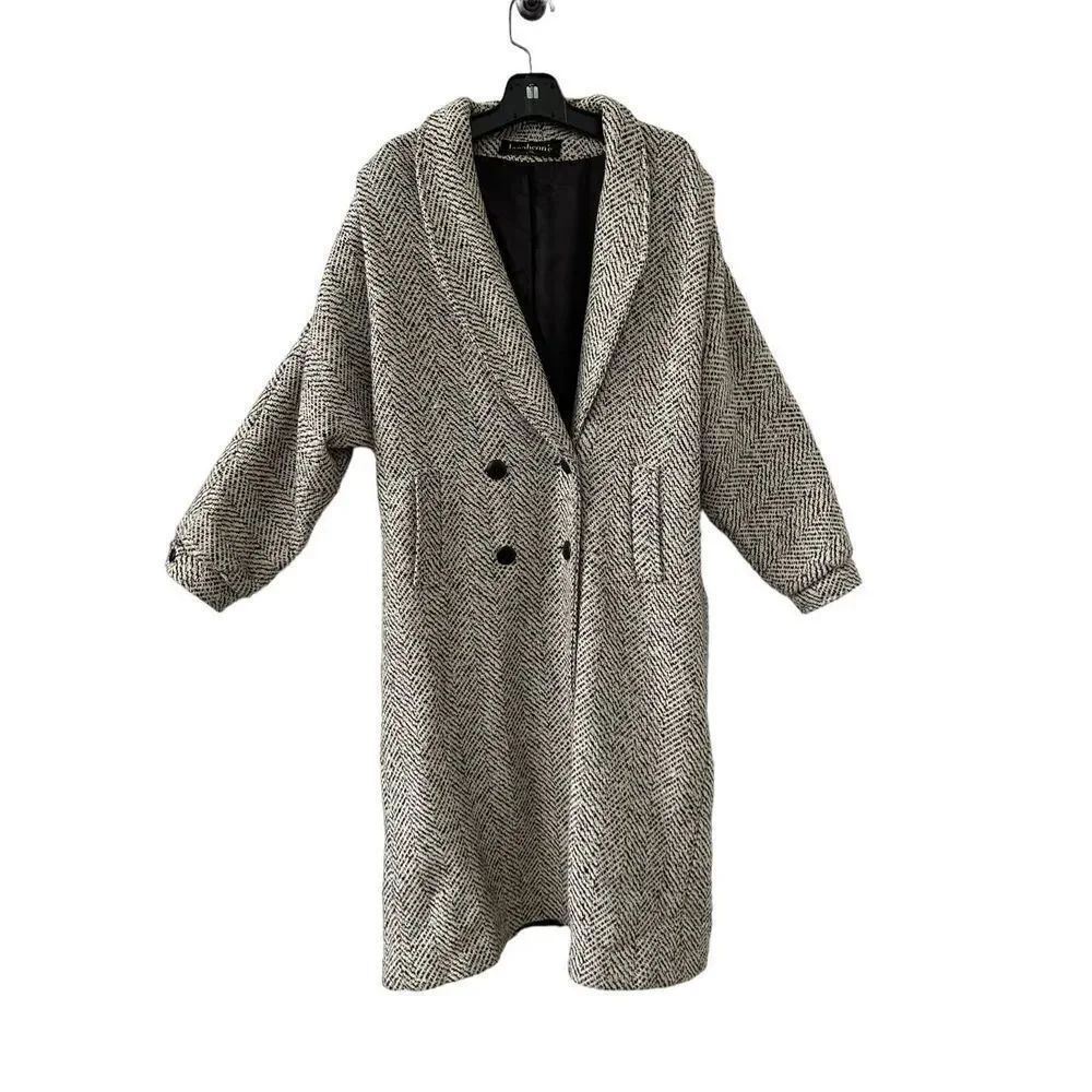 Vintage Jacobsons Double Breasted Tweed Braefair Coat White Gray Women's Size XL